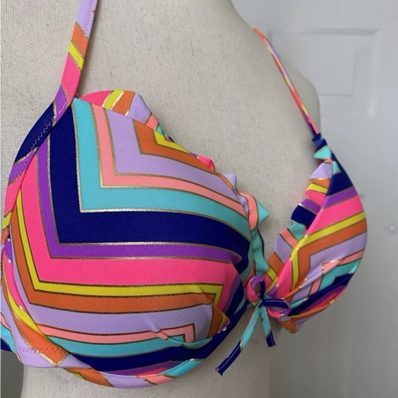 Victoria’s Secret Womens Bikini Swim Top Size 34D Pink Multicolor Padded - Picture 2 of 6